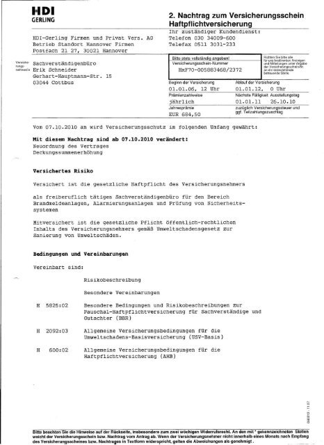 Rckgabe Original Versicherungsschein