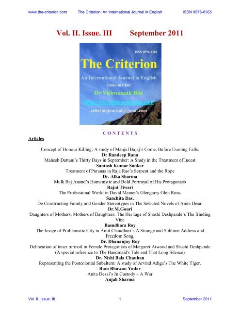 Vol. II. Issue. III September 2011 - The Criterion: An International ...