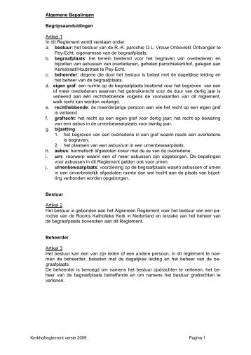Kerkhofreglement (pdf) - Parochie OLV Onbevlekt Ontvangen Pey ...