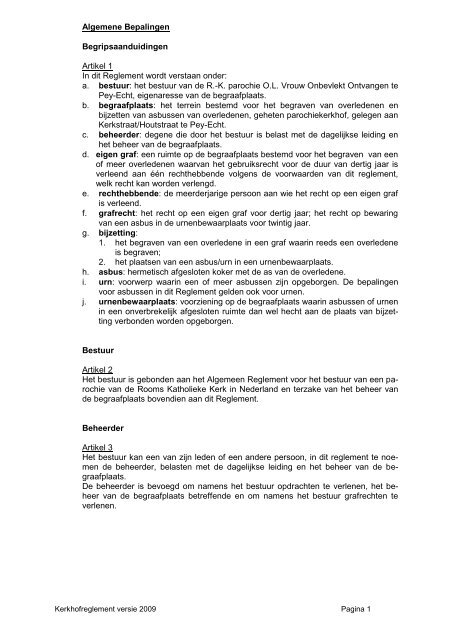 Kerkhofreglement (pdf) - Parochie OLV Onbevlekt Ontvangen Pey ...