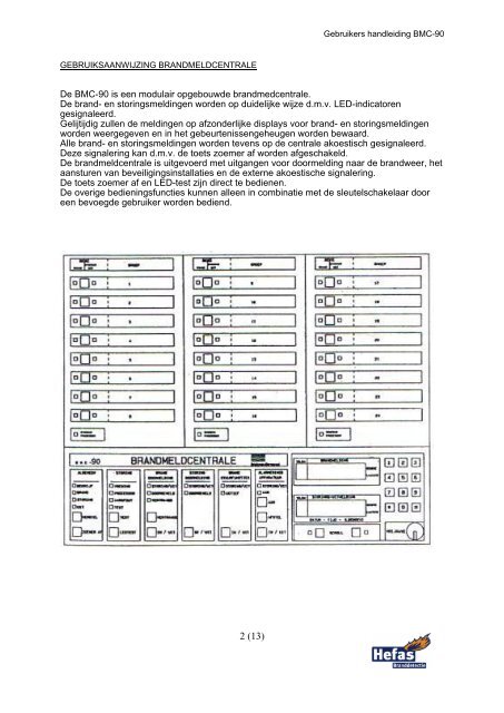 Brandmeldcentrale BMC-90 - Hefas documentatie