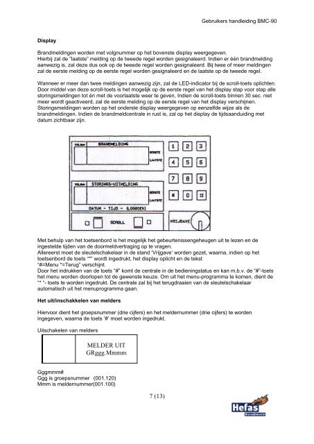 Brandmeldcentrale BMC-90 - Hefas documentatie