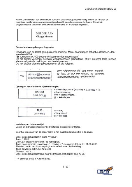 Brandmeldcentrale BMC-90 - Hefas documentatie