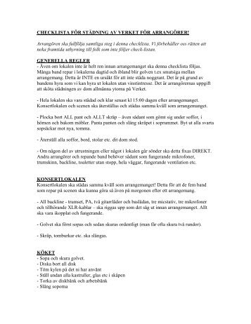checklista för städning av verket (pdf)