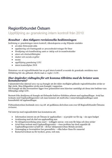 Uppföljning rapporter - Regionförbundet Östsam