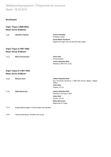 Wettbewerbsprogramm / Programme du concours Basel, 18.03.2011