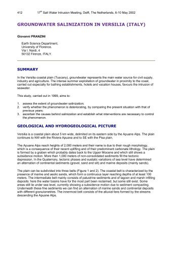 GROUNDWATER SALINIZATION IN VERSILIA (ITALY) - SWIM Site