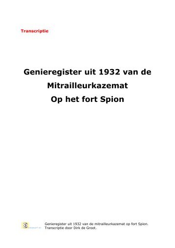 Genieregister uit 1932 van de Mitrailleurkazemat Op het fort Spion