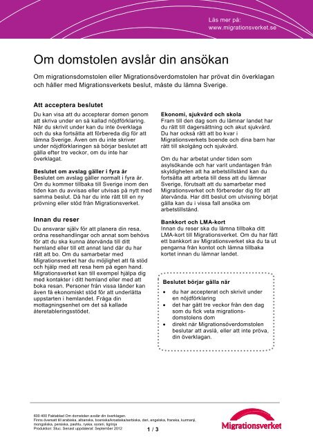 Om domstolen avslår din överklagan. - Migrationsverket