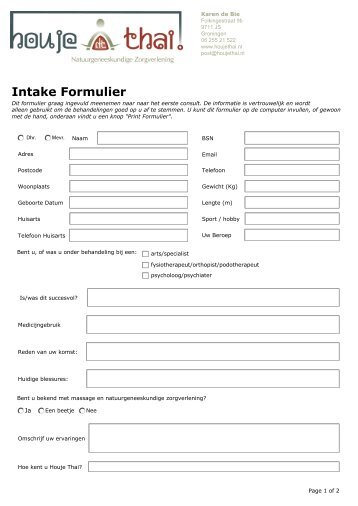 Houjethai Intake Formulier