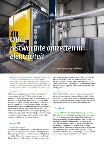 ORC: restwarmte omzetten in elektriciteit - BiogaS