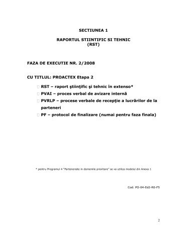SECTIUNEA 1 RAPORTUL STIINTIFIC SI TEHNIC (RST) FAZA DE ...