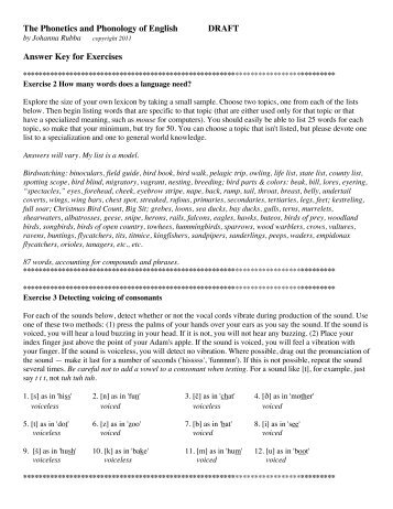 The Phonetics and Phonology of English DRAFT Answer Key for ...