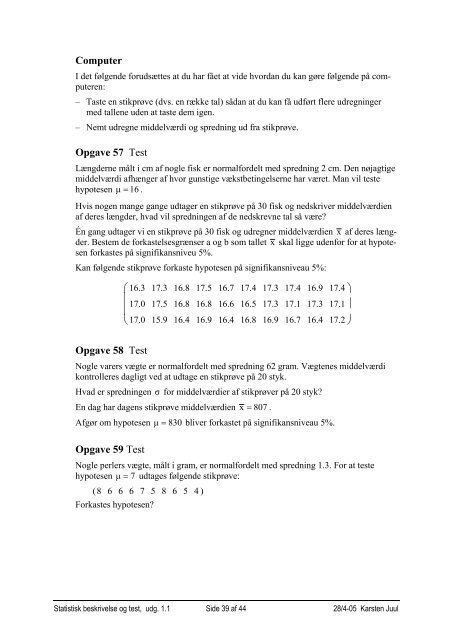 Statistisk beskrivelse og test - Matematik i gymnasiet og hf