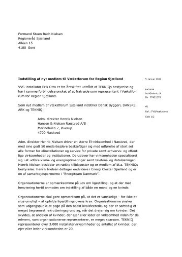 Indstilling af nyt medlem til Vækstforum for Region Sjælland VVS ...