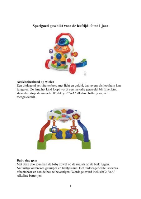 Speelgoed geschikt voor de leeftijd: 0 tot 1 jaar - Gemeente ...