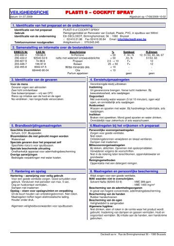 MSDS Plasti 9-Cockpit Spray nl