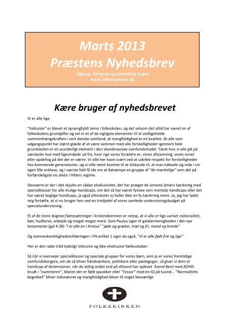 Præstens Nyhedsbrev - Kirkerup Kirke