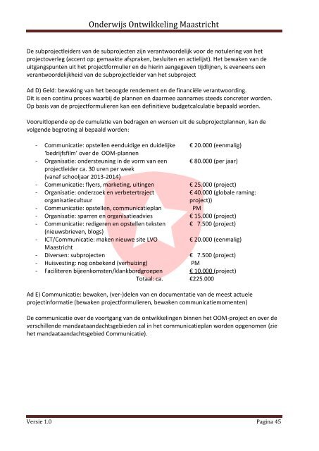 Plan van aanpak “Onderwijsontwikkeling Maastricht” (OOM)