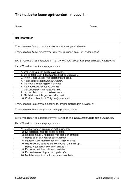 Thematische losse opdrachten Basisprogramma - Luister en doe mee