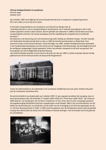 125 jaar Kerkgeschiedenis in Loosduinen Enno de Jong oktober ...