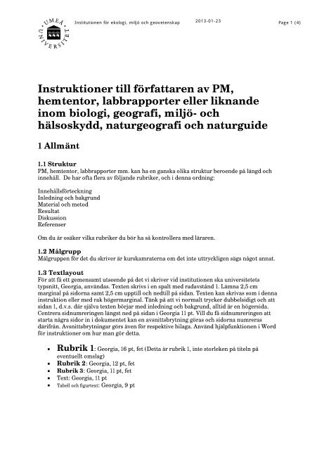 Projektarbeten Ekologi Miljo Och Geovetenskap Umea Universitet