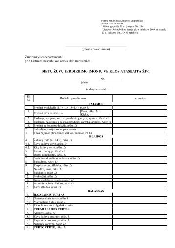 METŲ ŽUVŲ PERDIRBIMO ĮMONIŲ VEIKLOS ATASKAITA ŽF-1