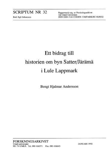 Ett bidrag till historien om byn Satter/Järämä i Lule Lappmark