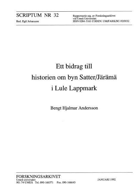 Ett bidrag till historien om byn Satter/Järämä i Lule Lappmark