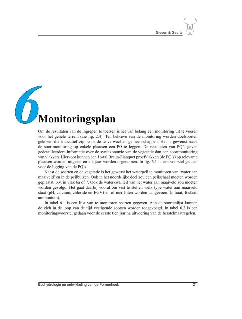 Ecohydrologie en ontwikkeling van de Formerhoek - Giesen & Geurts