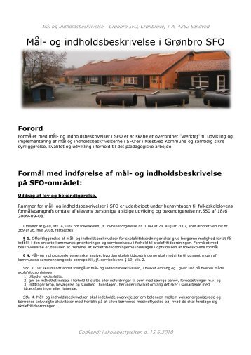 Mål- og indholdsbeskrivelse i Grønbro SFO - Borup Ris Skolen
