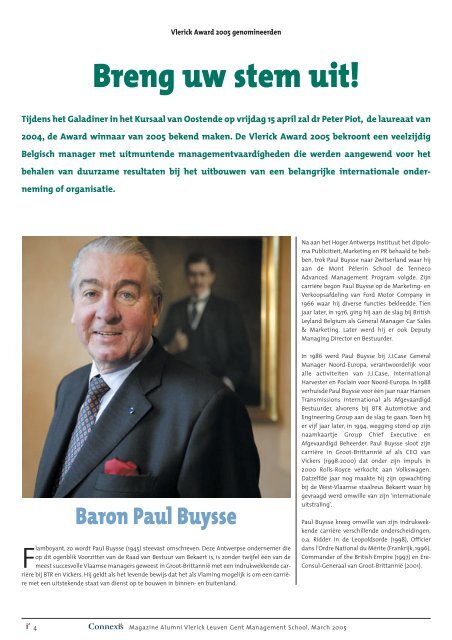 Baron Paul Buysse Graaf Jacques Rogge Gerard ... - Vlerick Alumni