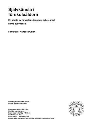 En studie av förskolepdagogers arbete med barns självkänsla - WLH