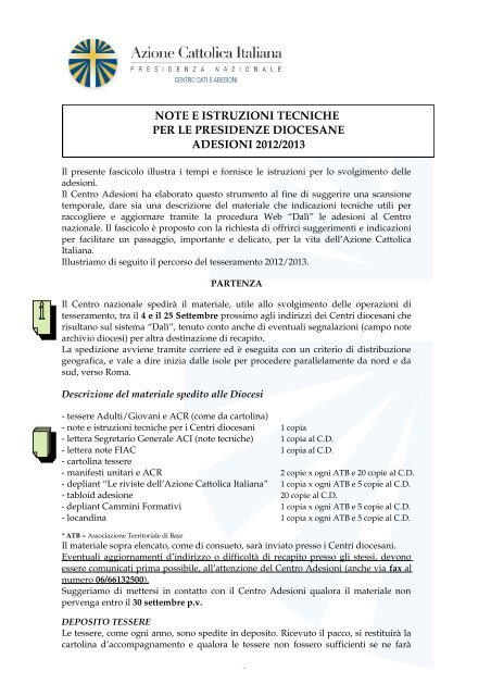 Note e istruzioni tecniche - Azione Cattolica Italiana