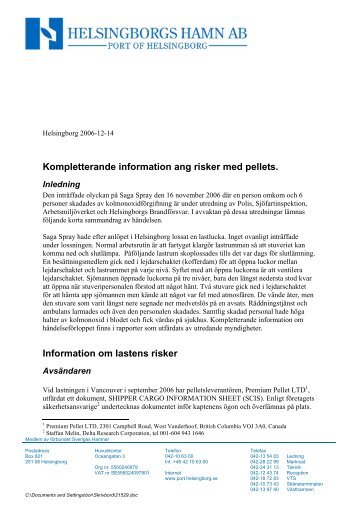 Kompletterande information ang risker med pellets. Information om ...