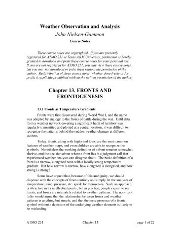 Chapter 13: Fronts and Frontogenesis - Texas A&M University