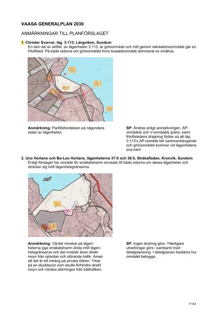 vaasa generalplan 2030 anmärkningar till planförslaget