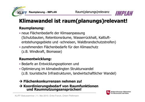 Vortrag Enke Franck / Ortwin Peithmann, KLIFF Statusseminar in ...