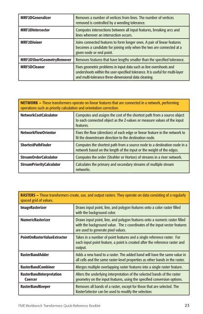 FME® Workbench Transformers Quick-Reference ... - Consortech