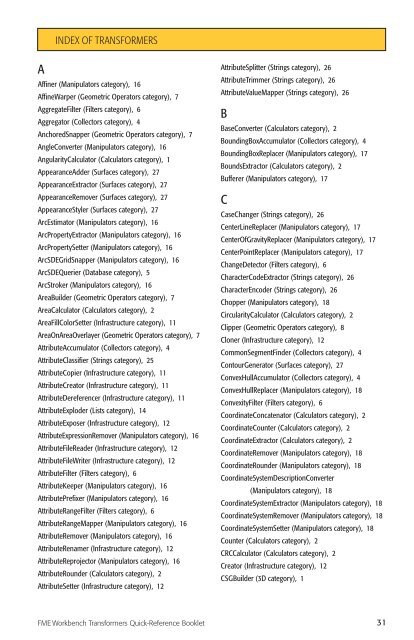 FME® Workbench Transformers Quick-Reference ... - Consortech