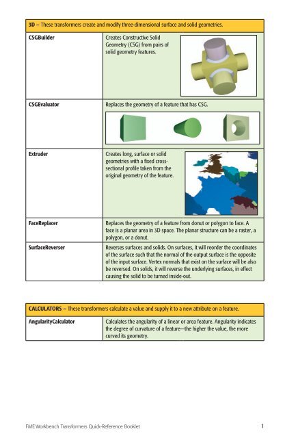 FME® Workbench Transformers Quick-Reference ... - Consortech