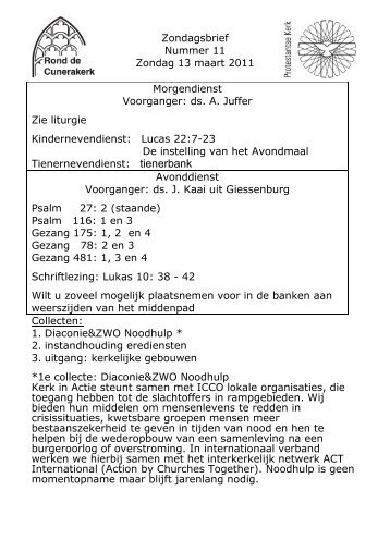 Zondagsbrief Nummer 11 Zondag 13 maart 2011 ... - PKN Rhenen
