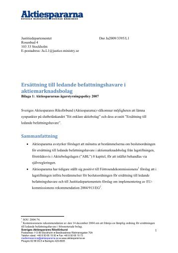Ersättning till ledande befattningshavare i ... - Aktiespararna