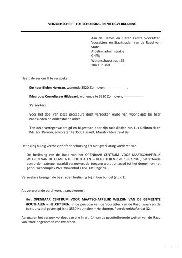 verzoekschrift tot schorsing en nietigverklaring van ... - ouderenhart.be