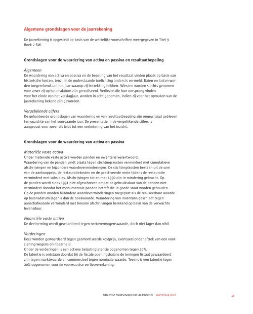Jaarverslag 2012 - Utrechtse Maatschappij tot Stadsherstel NV