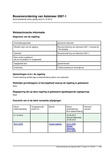 Bouwverordening van Aalsmeer 2007-1 - regelingenbank Aalsmeer