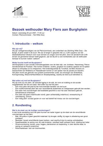 Bezoek wethouder Mary Fiers aan Burghplein - Het Witte Dorp