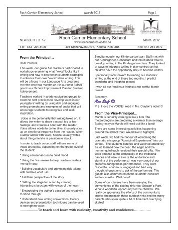 March 2012 Newsletter - Roch Carrier Elementary School