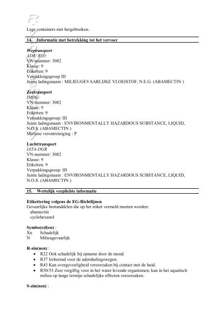 imex-abamectine-2 veiligheidsinformatieblad - R. van Wesemael BV