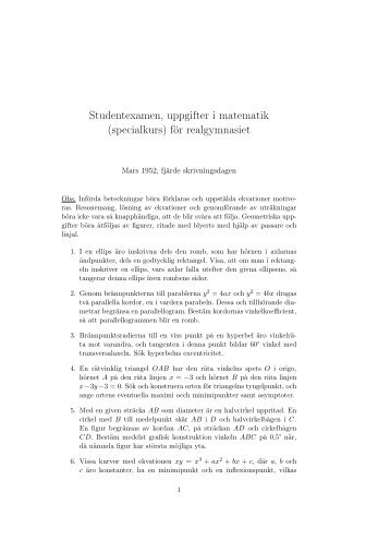 Studentexamen, uppgifter i matematik (specialkurs) för ... - Onionen.se